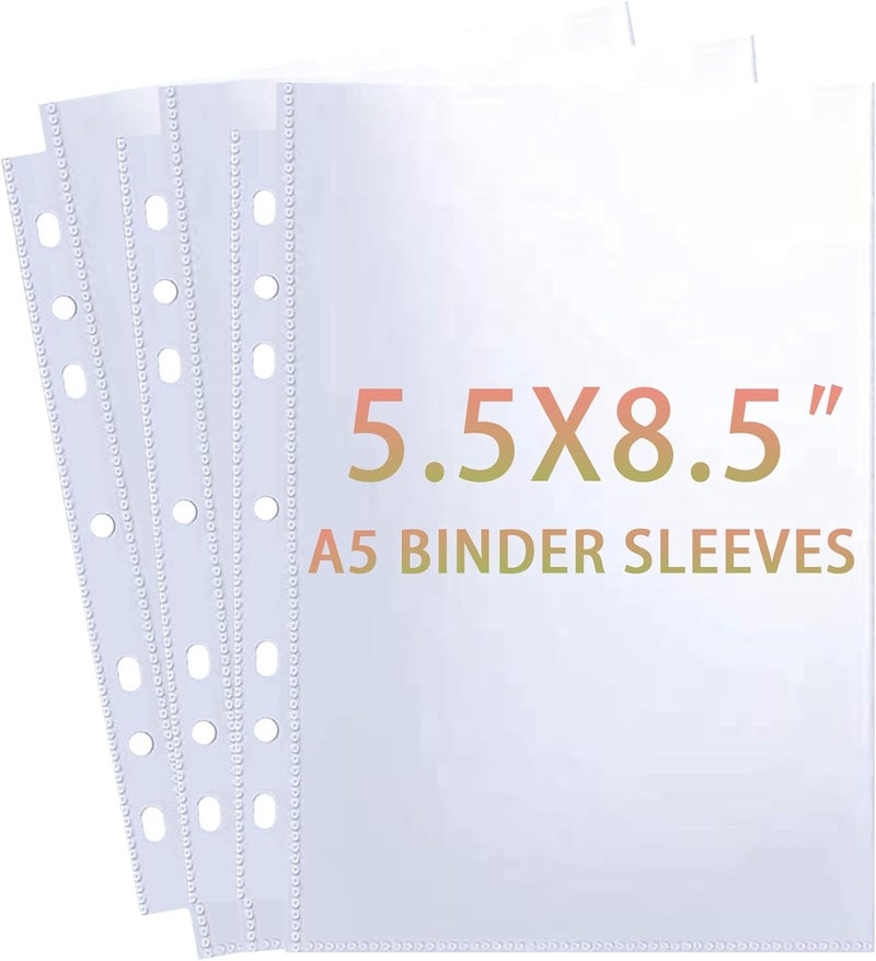 WITHYU 30 Pack 60 Pockets 5.5x8.5” Sheet Protector Sleeves for 6 Ring A5 Binder, A5 Mini 3 Ring Binder, Ultra-Clear Playbill Holder Sleeves, Double-Sided, Top Loading Sheet Protector for Paper Report - Image 1